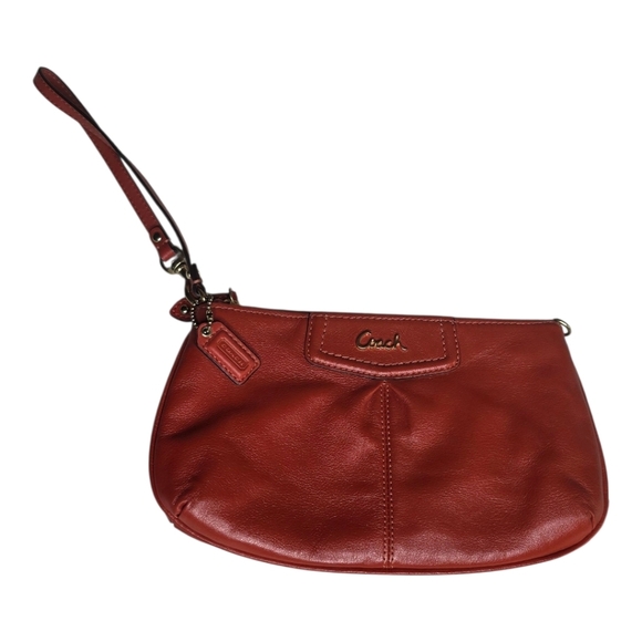 Coach Ashley Leather Wristlet Burnt Orange Gold Logo Clutch Bag - Picture 4 of 11